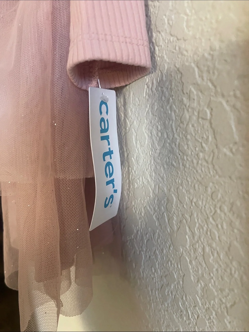 Carter's Blush Ribbed Long-Sleeve Tulle Dress